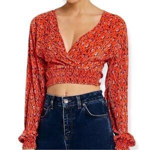 NWT Urban Outfitters Floral Plisse Wrap Crop Top large
